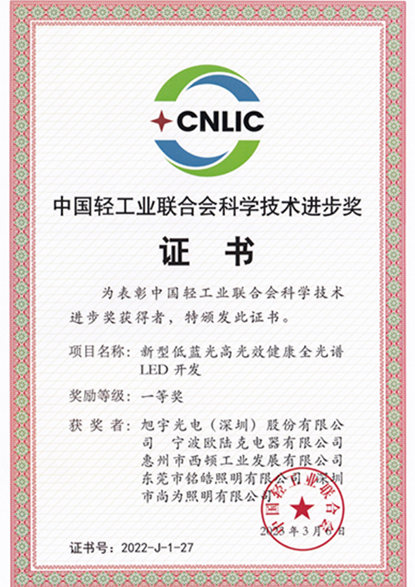 China Light Industry Federation Science and Technology Progress Award Certificate